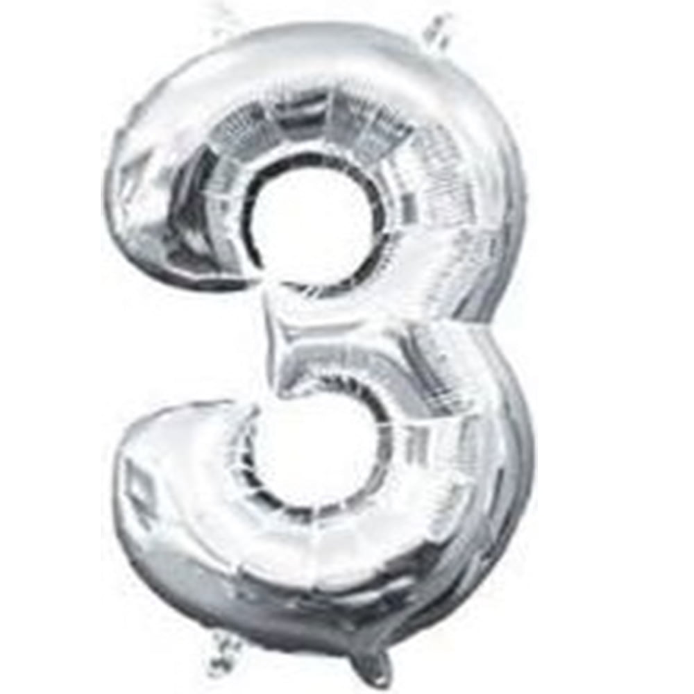 Anagram 16 in. Number 3 Silver Shape Air Fill Foil Balloon