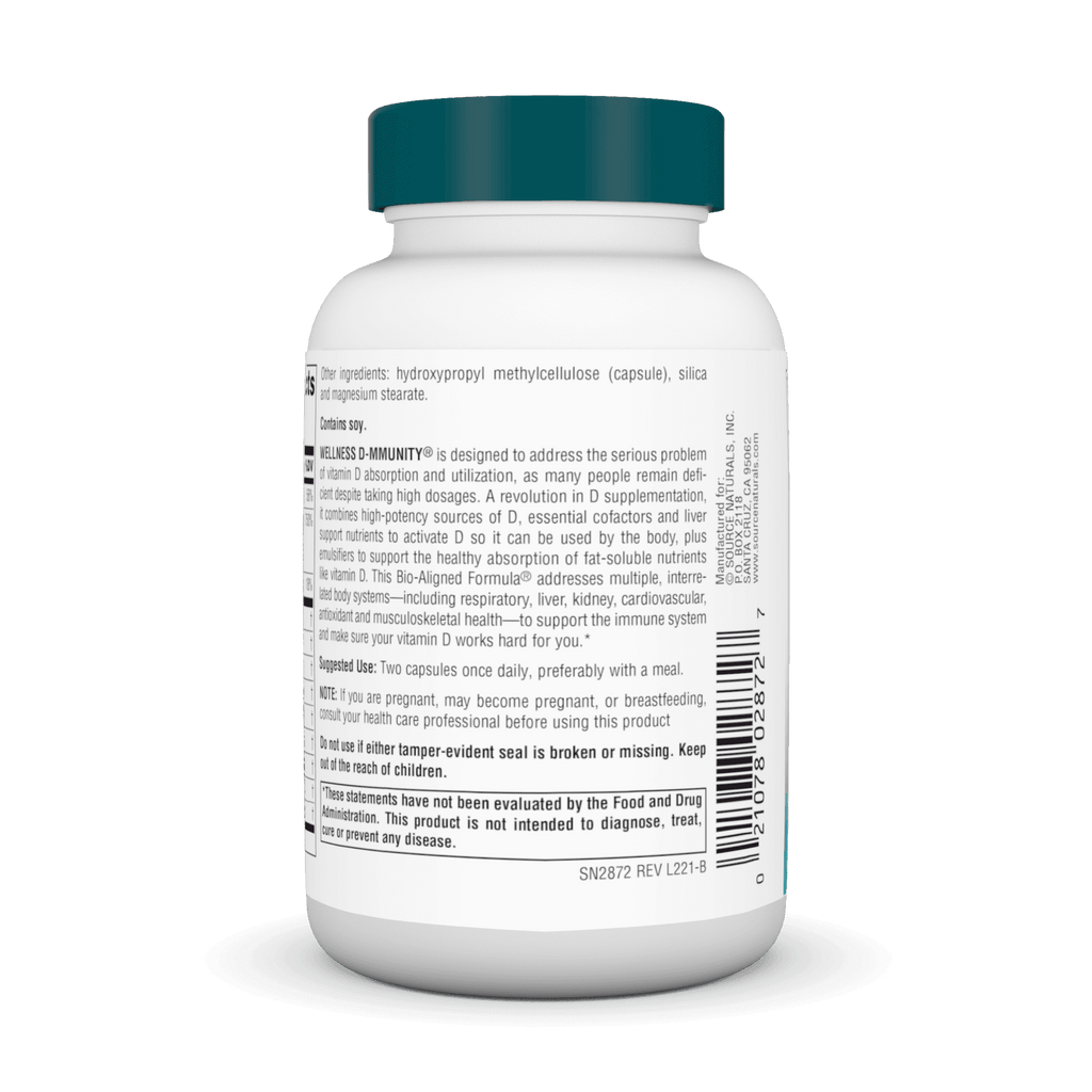 Source Naturals Wellness D-mmunity Vitamin D Immune Formula, 60 Vegetarian Capsules EXP 9/26