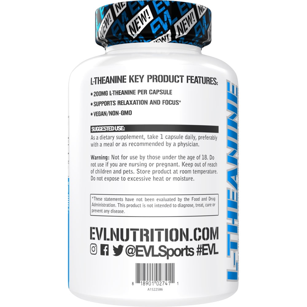 L Theanine 200mg Capsules for Focus and Relaxation - Evlution Nutrition L-Theanine 200mg Nootropic Supplement for Attention Energy and Focus - Daytime Mood Support and Nootropic Focus Supplement