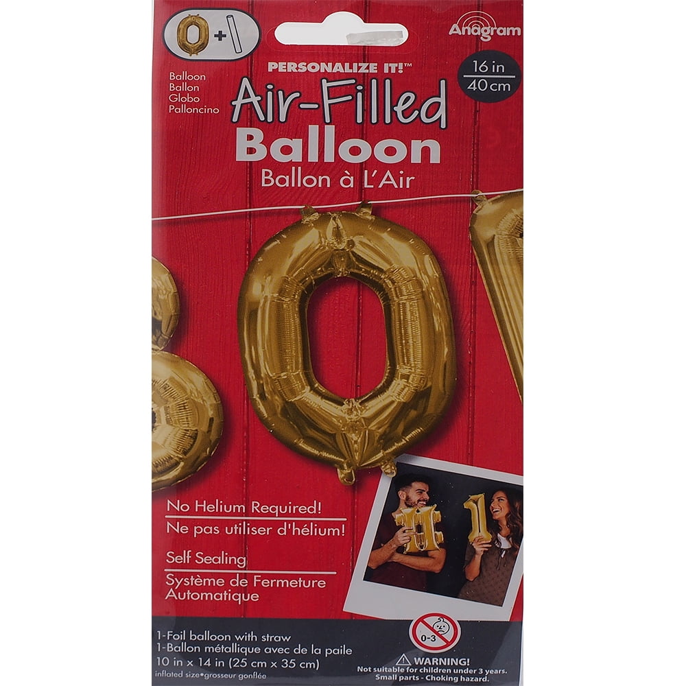 Anagram  16 in. Number 0 Gold Shape Air Fill Foil Balloon