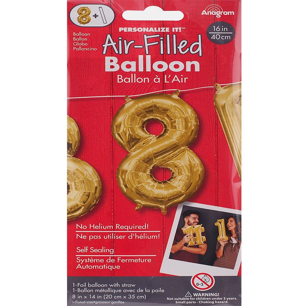 Anagram 16 in. Number 8 Gold Shape Air Fill Foil Balloon