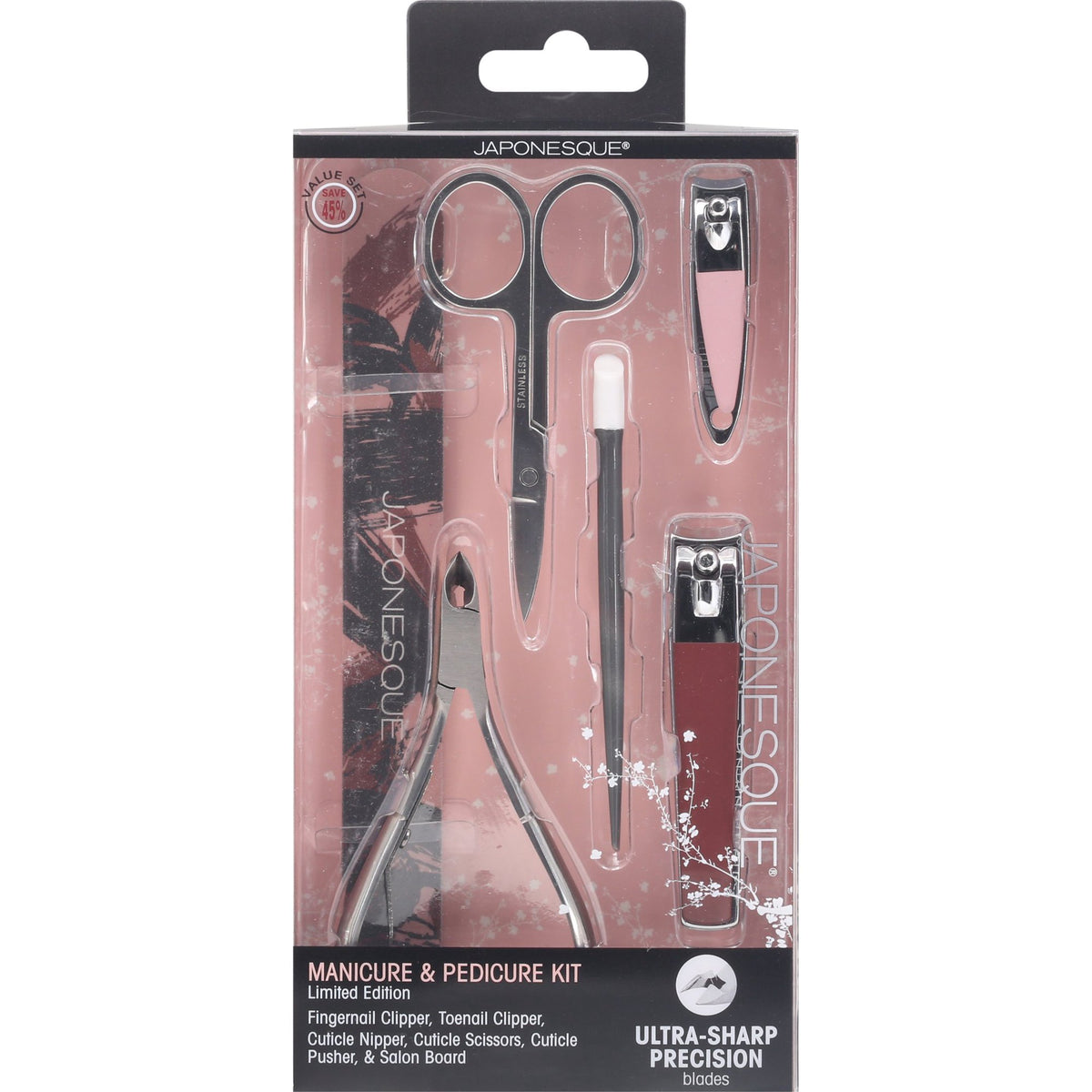 Japonesque Unisex Pink Manicure and Pedicure Kit for Adults Stainless Steel