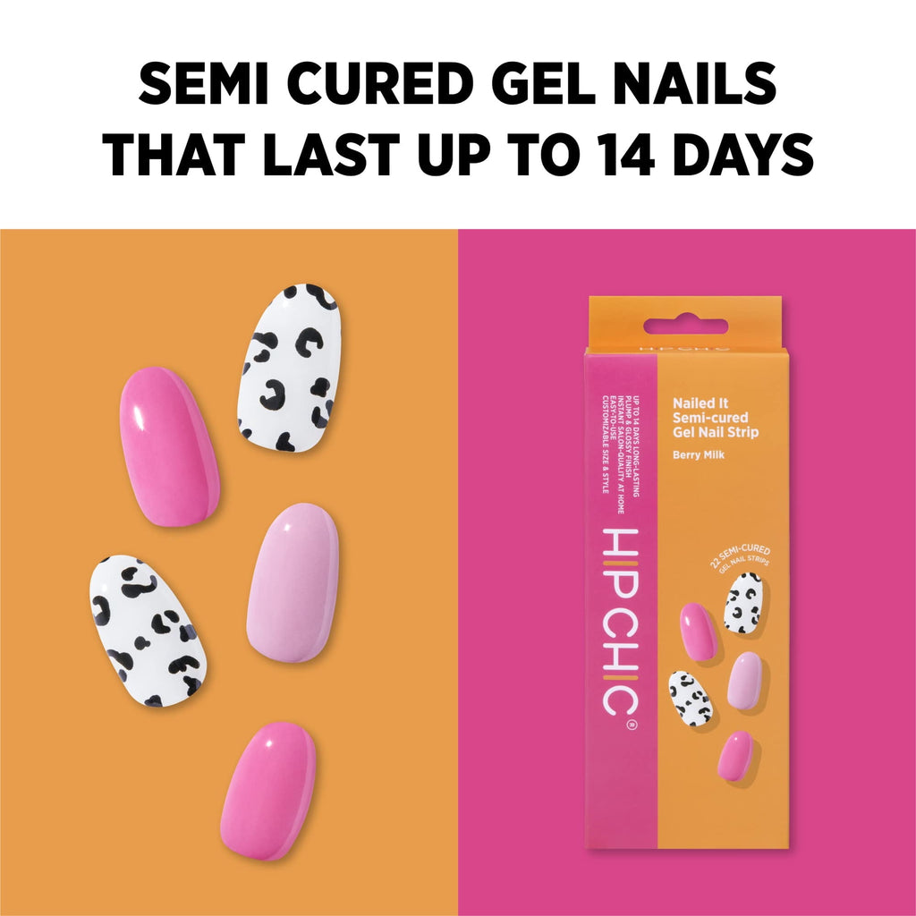 Hip Chic Nailed It Semi Cured Gel Nail Strips, Berry Milk