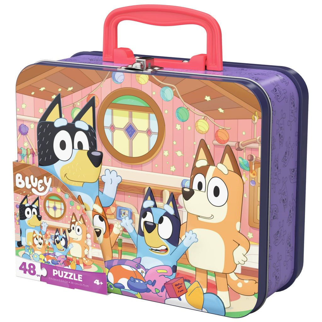 Spin Master Games, Bluey Puzzle in Storage Tin with Handle, 48 Pieces, for Ages 4 and up