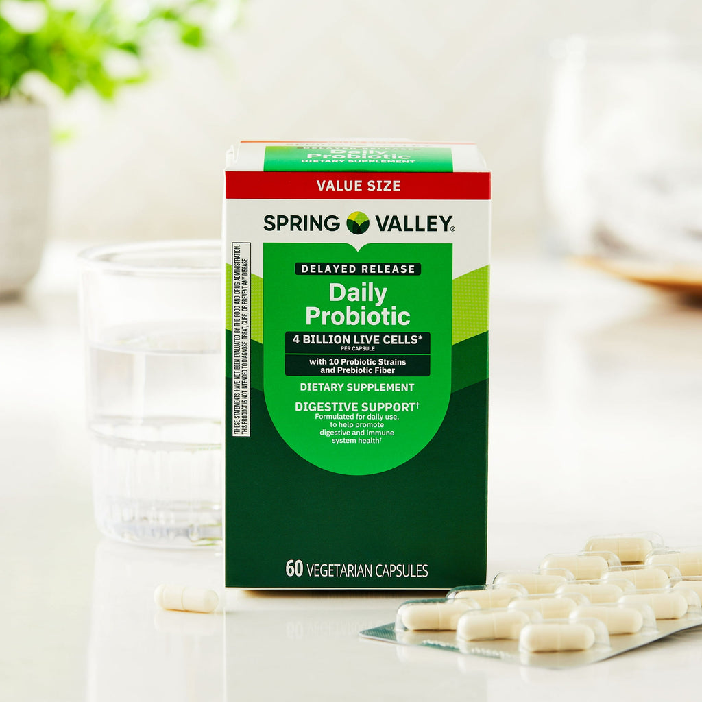 Spring Valley Daily Probiotic Delayed Release Capsules for Digestive Health, 4 Billion Live Cells, 60 Count