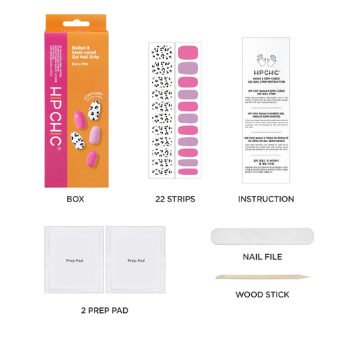 Hip Chic Nailed It Semi Cured Gel Nail Strips, Berry Milk