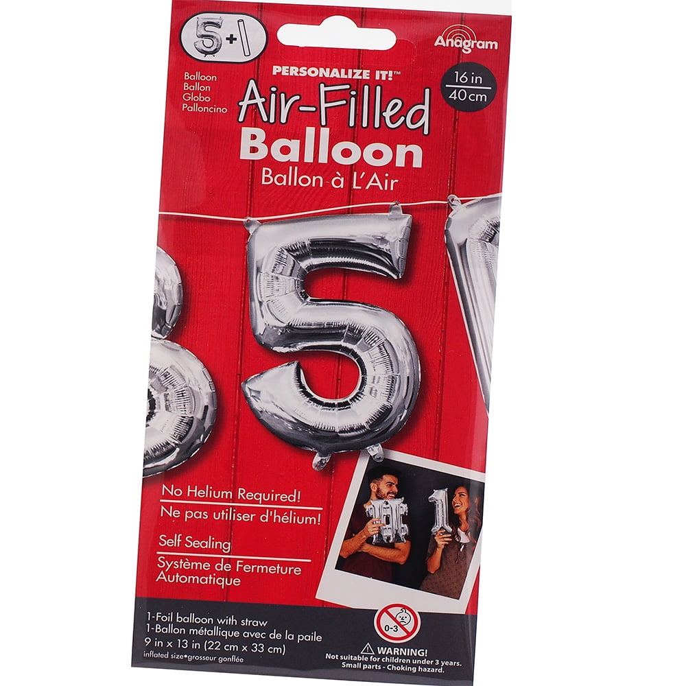 Anagram 16" in. Number 5 Silver Shape Air Fill Foil Balloon
