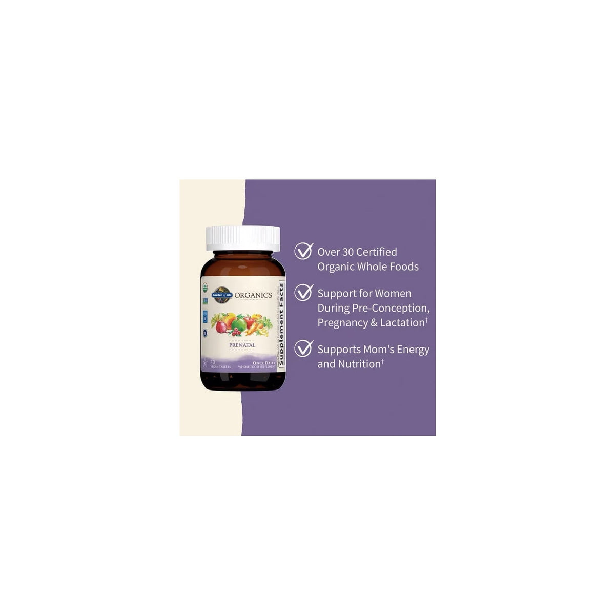 Garden of Life Organics Prenatal Multivitamin, with Folate and Vegan D3 EXP 8/26