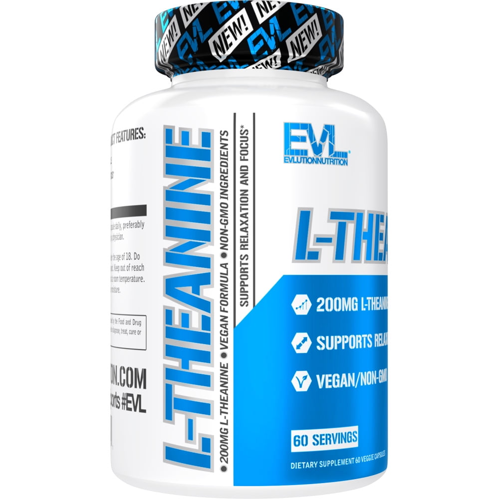L Theanine 200mg Capsules for Focus and Relaxation - Evlution Nutrition L-Theanine 200mg Nootropic Supplement for Attention Energy and Focus - Daytime Mood Support and Nootropic Focus Supplement