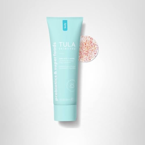 TULA Skin Care Take Care + Polish - Revitalize & Cleanse Body Exfoliator, 2-in-1, Buffs Away Dull Skin & Improves Skin Texture, Contains AHAs, Lemon, and Hibiscus, 8.1 fl oz.