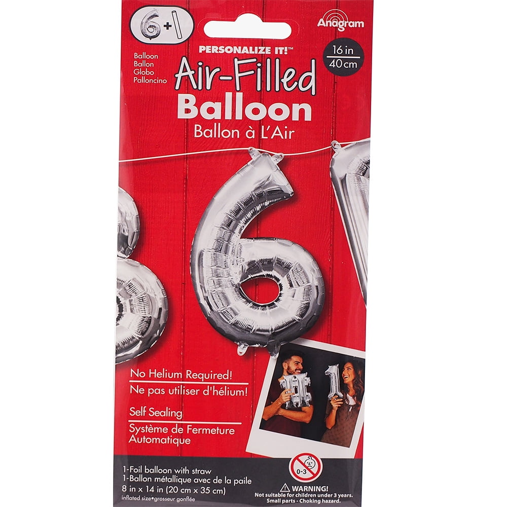 Anagram 16 in. Number 6 Silver Shape Air Fill Foil Balloon