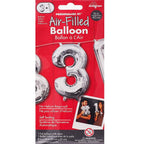 Anagram 16 in. Number 3 Silver Shape Air Fill Foil Balloon