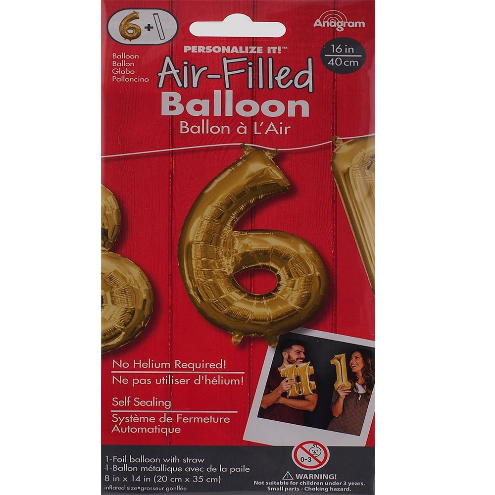Anagram  16 in. Number 6 Gold Shape Air Fill Foil Balloon