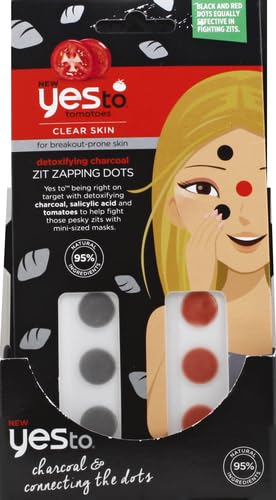 Yes To Tomatoes Detoxifying Charcoal Zit Zapping Dots | 24 Zit Patches | Paraben & Cruelty-Free | Pimple Patches for Blemish Prone Skin (package may be different)