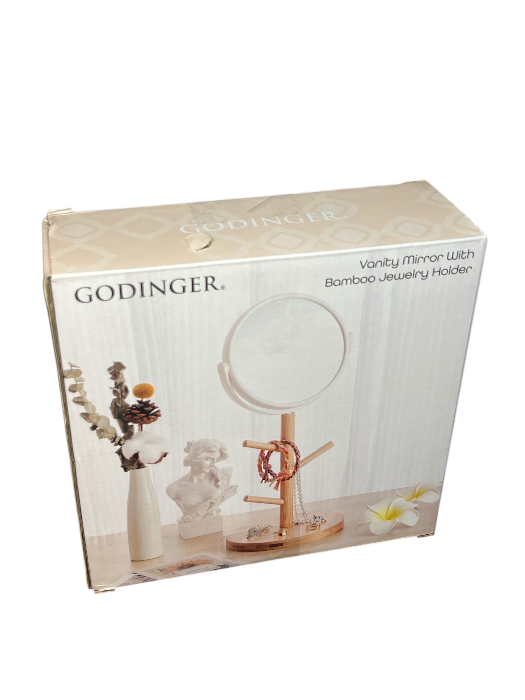 Godinger Round Tabletop Vanity Mirror Standing Tray - Beauty, Makeup and Skincare Routine Open Box