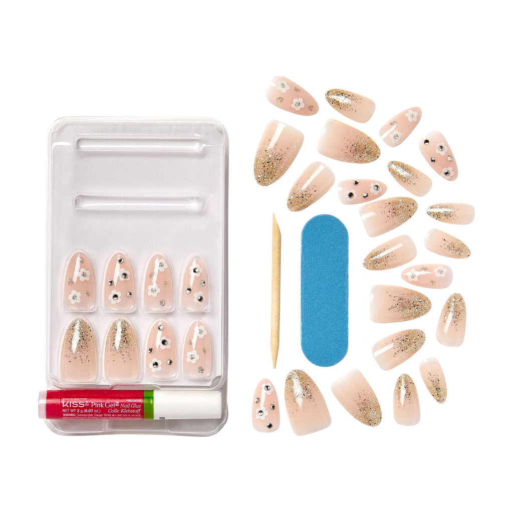 KISS Premium Classy Press-On Nails, Pink & White, Medium Length, Almond Shape, 33 Ct.