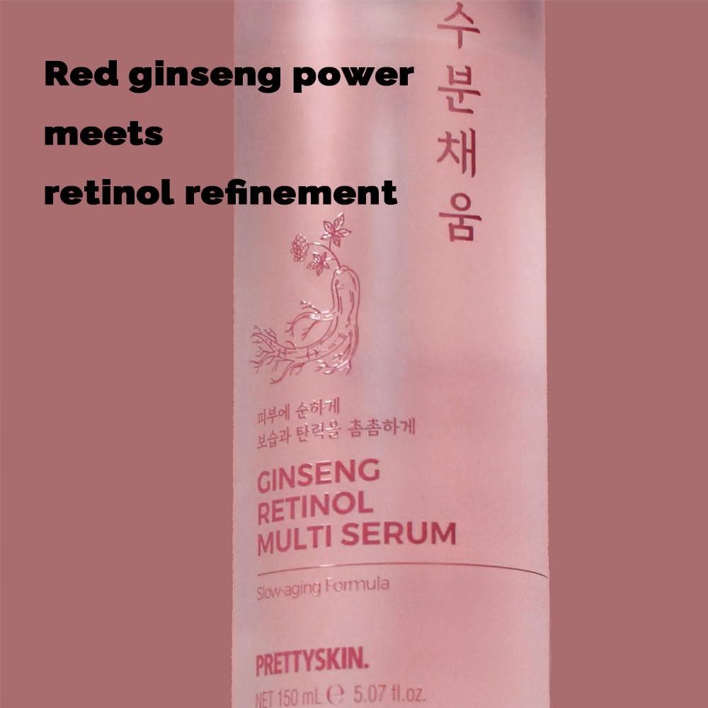 PRETTYSKIN Red Ginseng & Retinol Nourishing Facial Serum – 4-in-1 Toner, Emulsion, Serum & Cream | Moisturizing Daily Korean Skincare for Dry & Sensitive Skin 5.07fl oz (Ginseng)