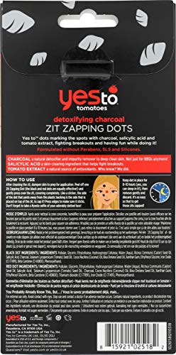 Yes To Tomatoes Detoxifying Charcoal Zit Zapping Dots | 24 Zit Patches | Paraben & Cruelty-Free | Pimple Patches for Blemish Prone Skin (package may be different)