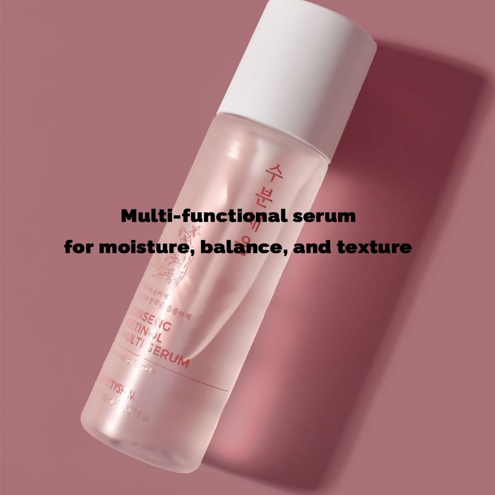 PRETTYSKIN Red Ginseng & Retinol Nourishing Facial Serum – 4-in-1 Toner, Emulsion, Serum & Cream | Moisturizing Daily Korean Skincare for Dry & Sensitive Skin 5.07fl oz (Ginseng)