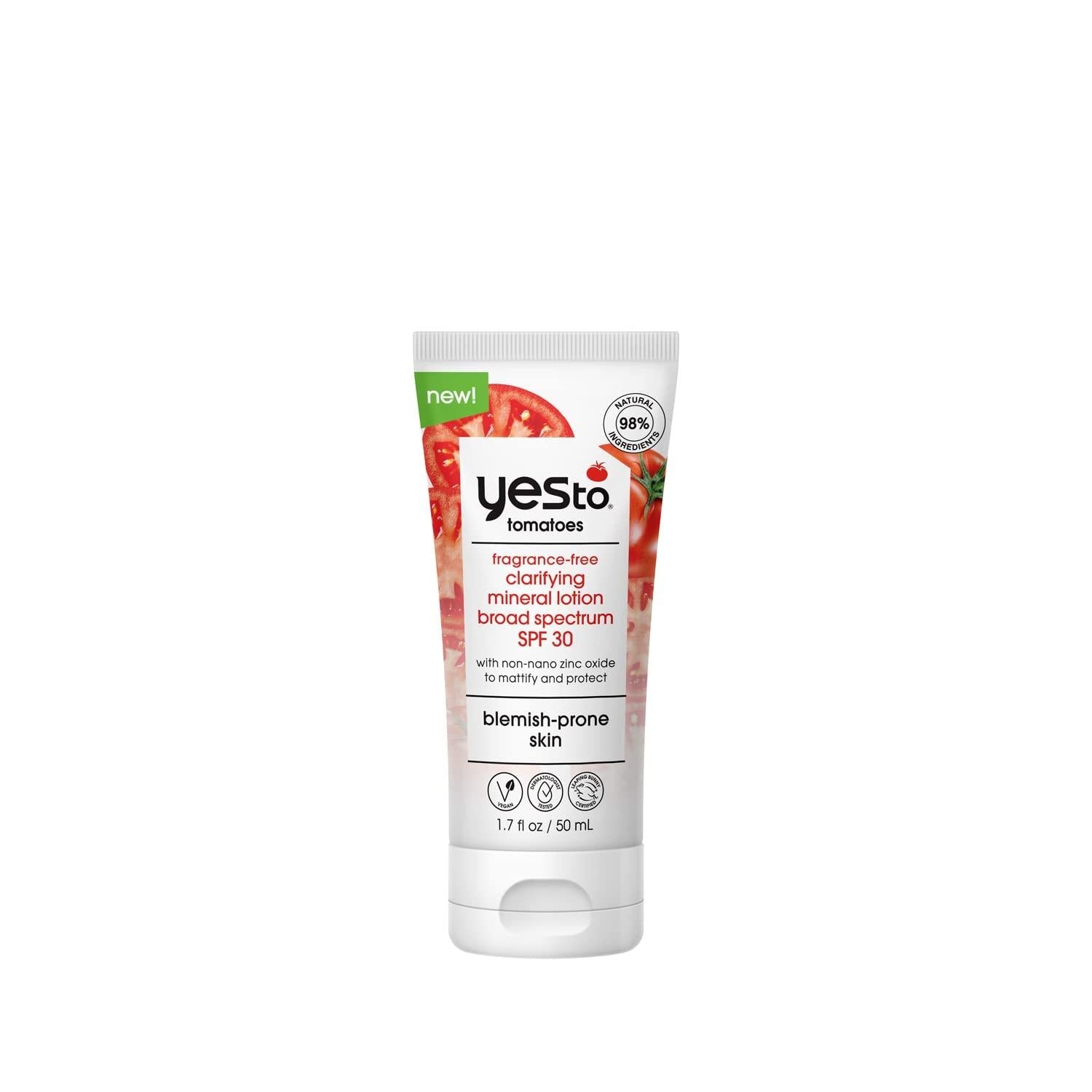 3 Yes To Tomatoes SPF 30 Mineral Lotion for Blemish-Prone Skin - 1.7 Fl Oz | Natural, Vegan & Cruelty-free Exp 04/2025