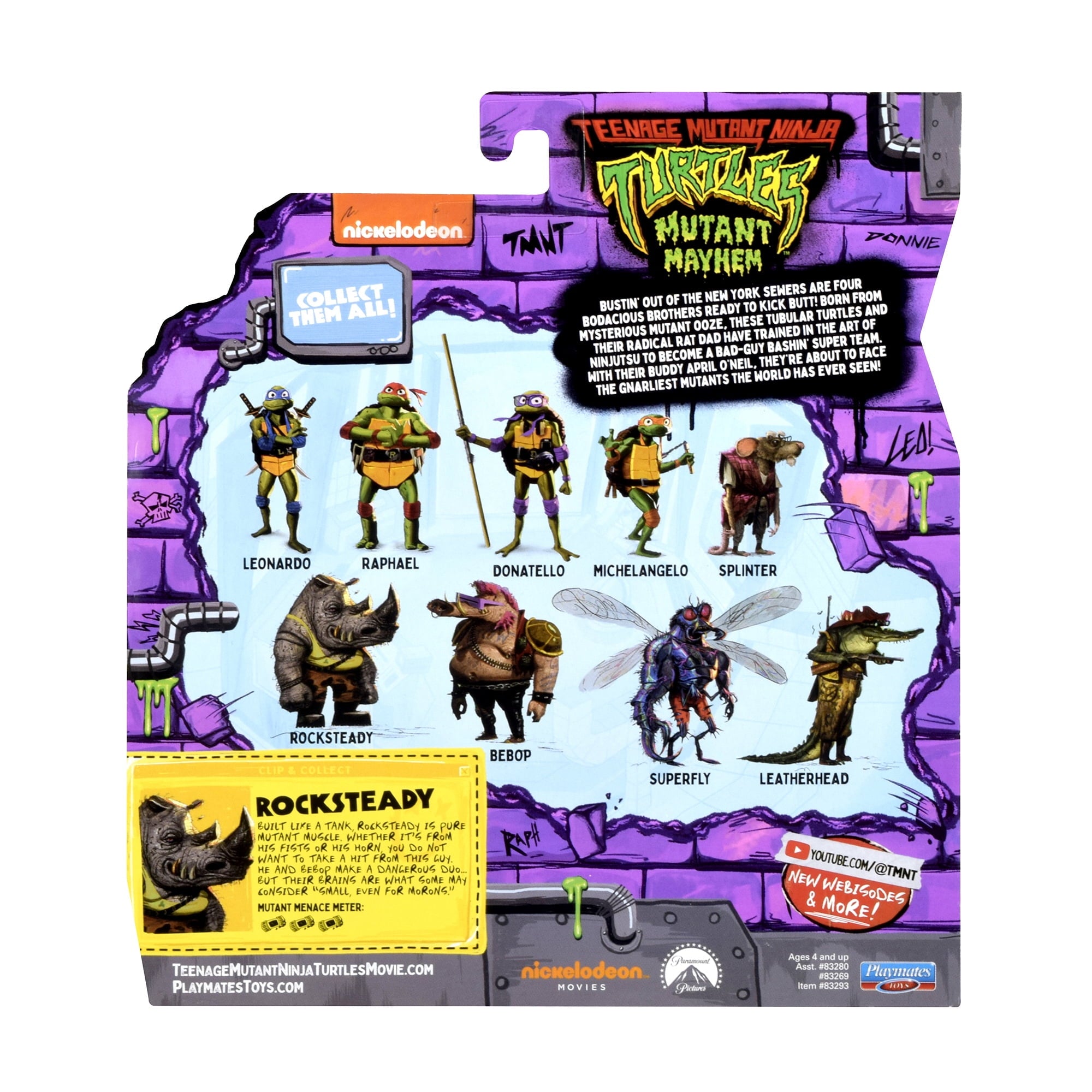 Teenage Mutant Ninja Turtles Mutant Mayhem Rocksteady Basic Action Figure, 4.25
