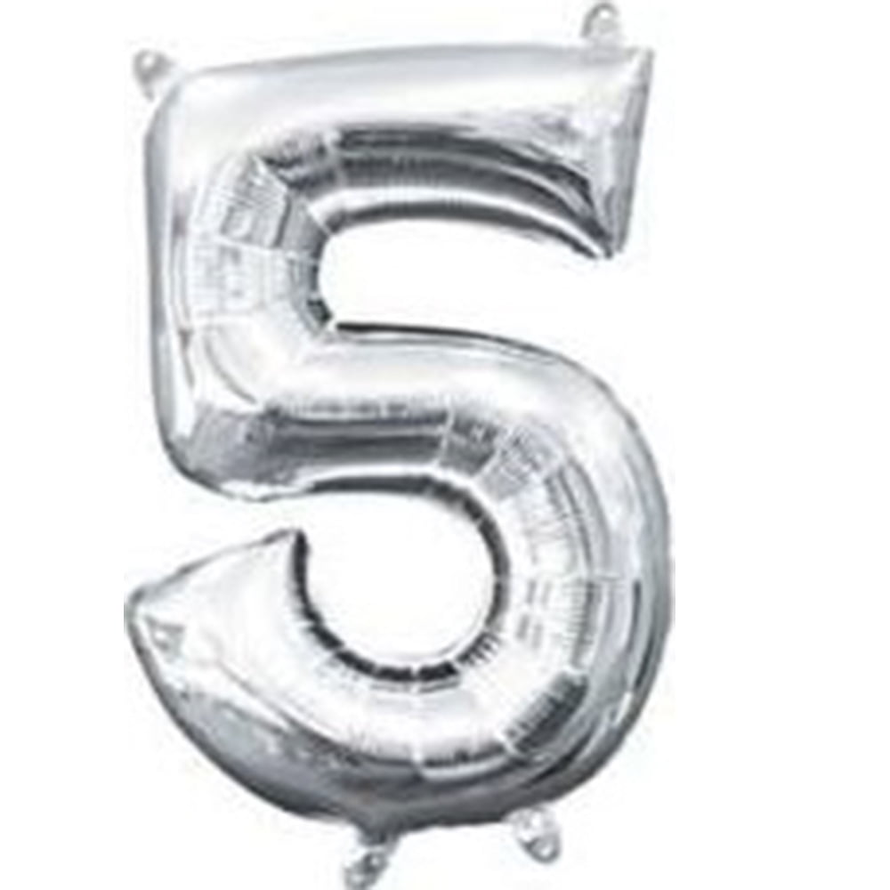 Anagram 16" in. Number 5 Silver Shape Air Fill Foil Balloon