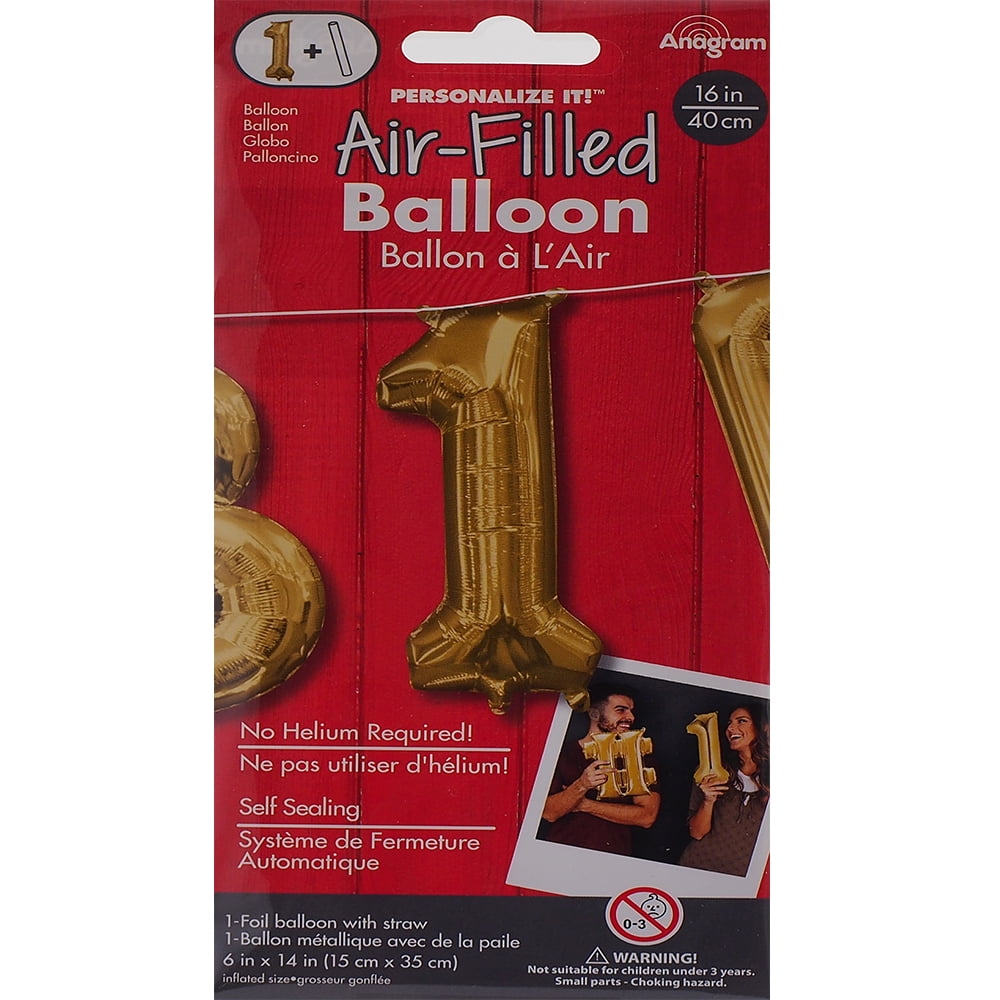 Anagram 16 in. Number 1 Gold Shape Air Fill Foil Balloon