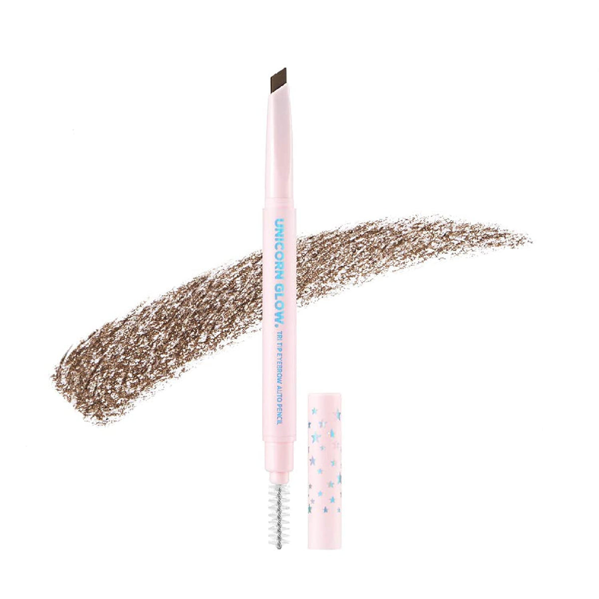 UNICORN GLOW Tri Tip Eyebrow Auto Pencil, #2 Medium Brown - All-in-One Triangular Eye Brow Pencil - Precision | Long-Lasting Triangle Point Eyebrow Pencil with Built-in Spoolie. Made in Korea