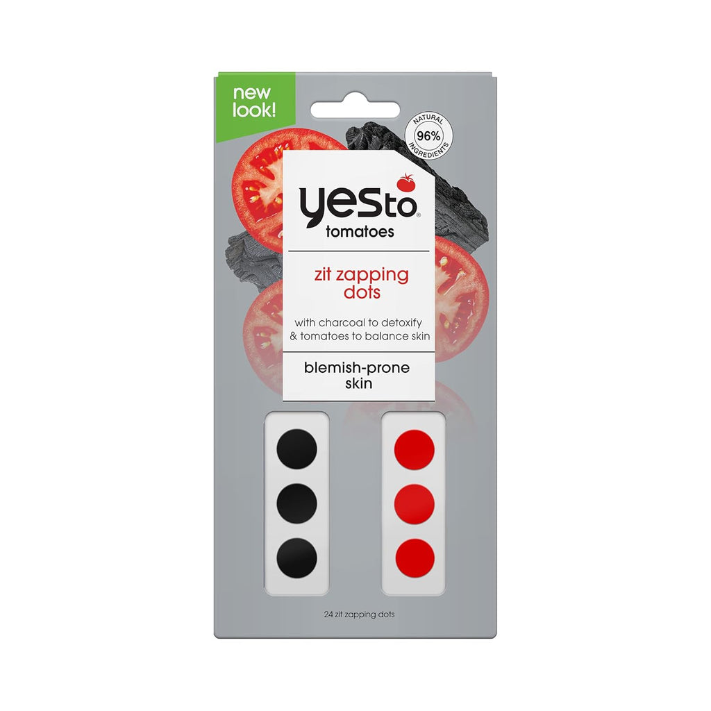 Yes To Tomatoes Detoxifying Charcoal Zit Zapping Dots | 24 Zit Patches | Paraben & Cruelty-Free | Pimple Patches for Blemish Prone Skin (package may be different)