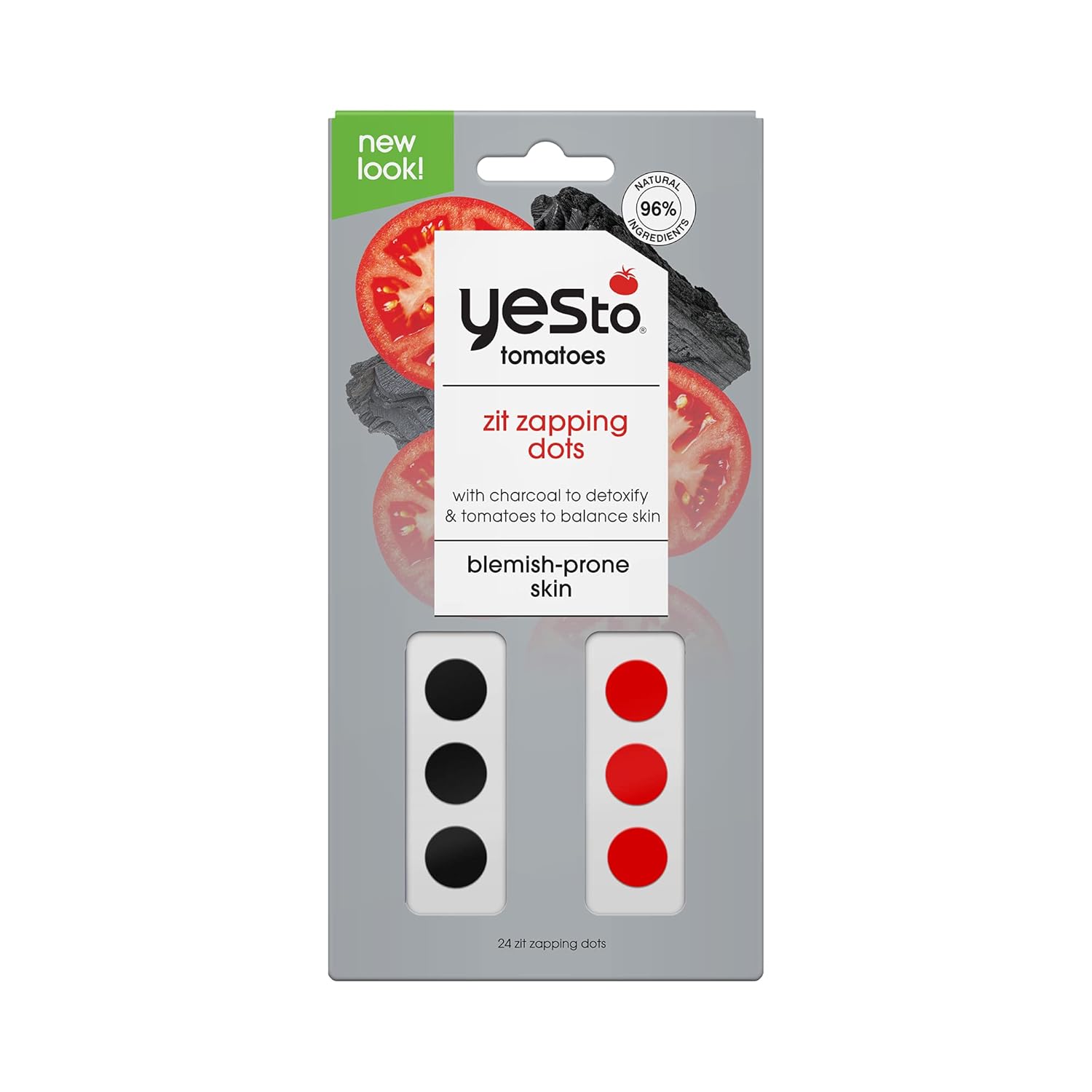 Yes To Tomatoes Detoxifying Charcoal Zit Zapping Dots | 24 Zit Patches | Paraben & Cruelty-Free | Pimple Patches for Blemish Prone Skin (package may be different)