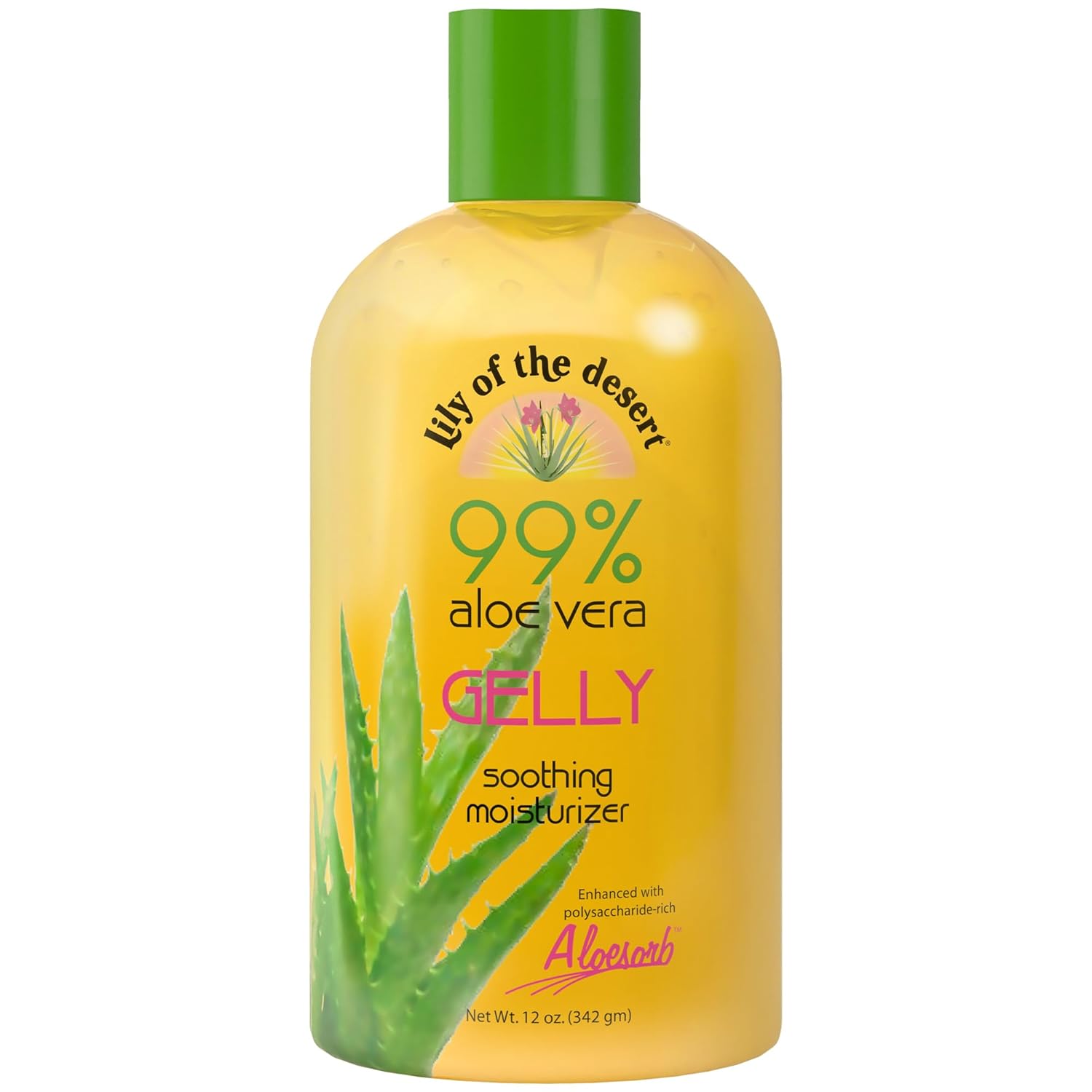 Lily Of The Desert Gelly Moisturizer - 99% Organic Aloe Vera Gel for Skin, After Sun Care with Aloe, Vitamin E Oil, and Vitamin C for Sunburn Relief, 12 Fl Oz