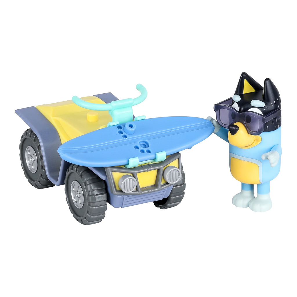 Bluey Beach Quad with Bandit with 2.5-3 inch Figure and Surfboard Vehicle and Figure Pack, Ages 3+