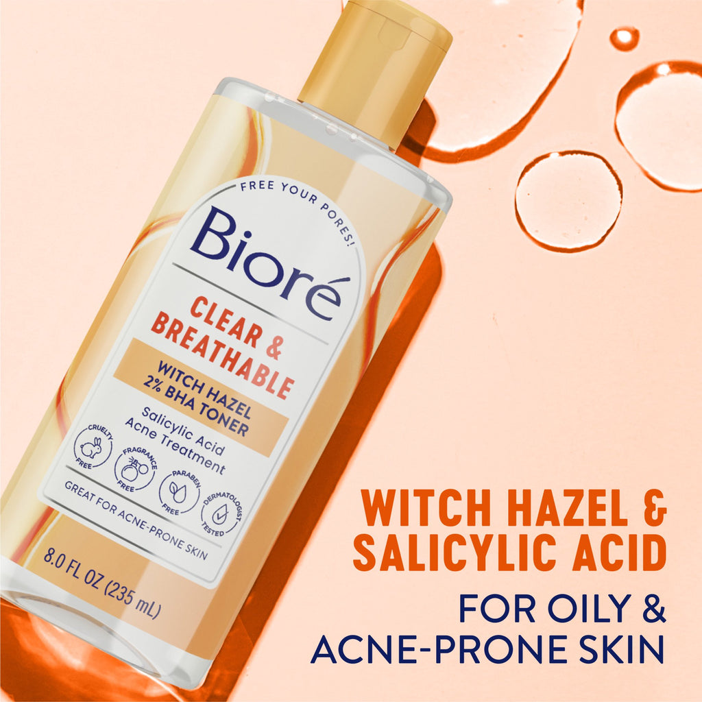 Bioré Clear & Breathable Witch Hazel Facial Toner, for Acne Prone Skin, HSA/FSA Approved, 8 fl oz
