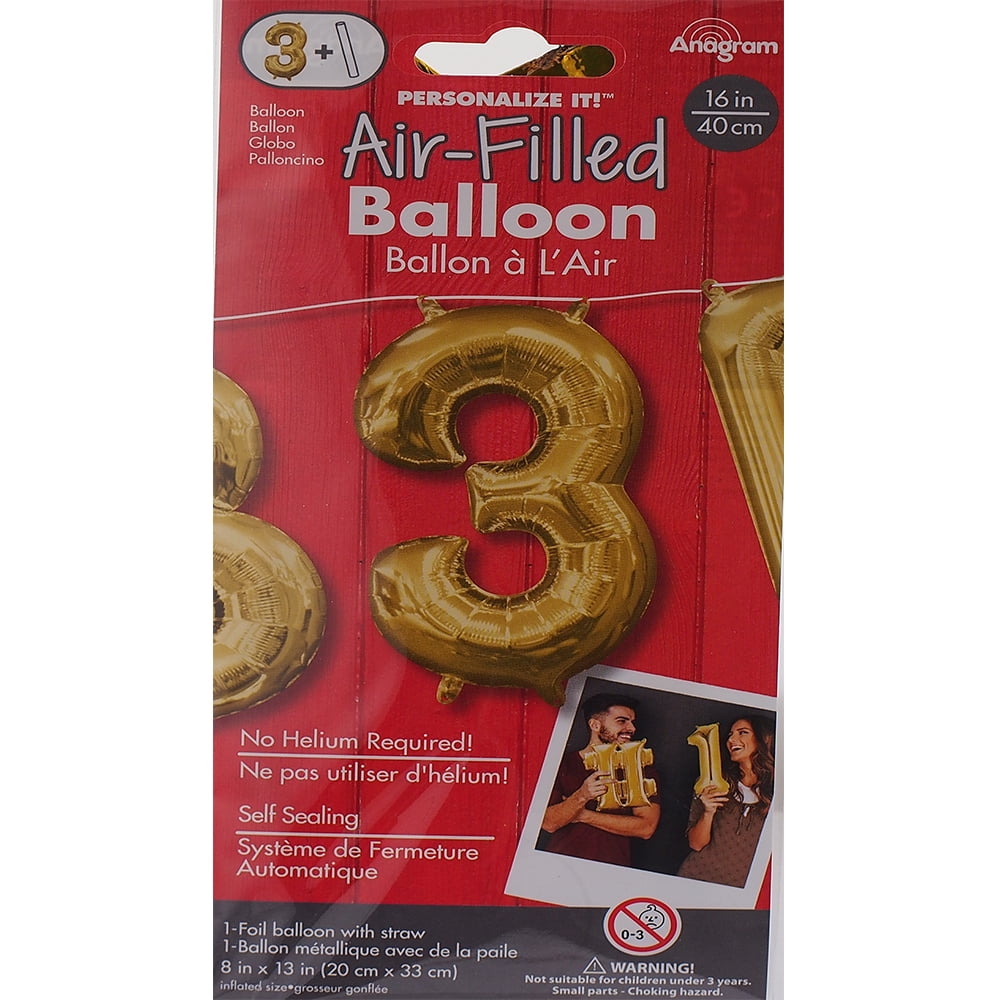 Mini Shape Air - Filled Gold Number 3 Foil Balloon 16"
