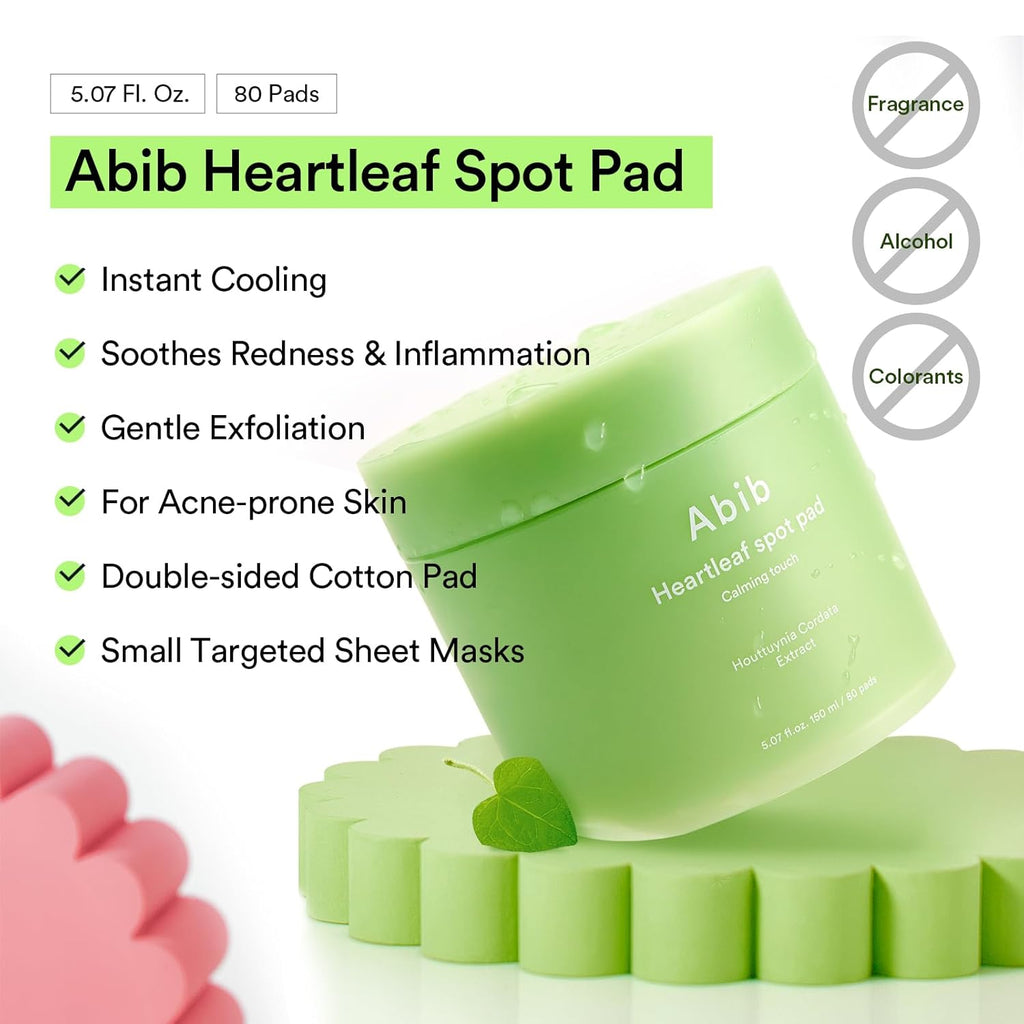 Abib Heartleaf Spot Pad Calming Touch 80pads 5.07 fl.oz. | Korean Acne Soothing Toner Pads for Face, Cleansing, Disposable, Exfoliant, Skin Care