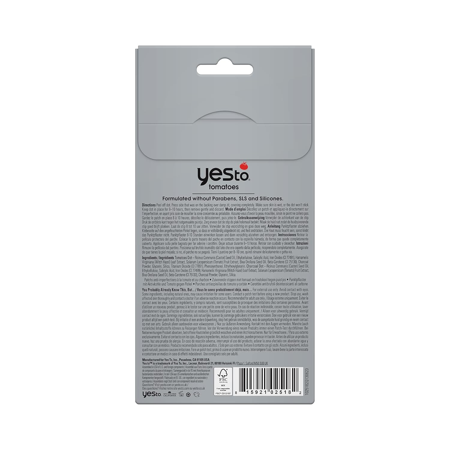 Yes To Tomatoes Detoxifying Charcoal Zit Zapping Dots | 24 Zit Patches | Paraben & Cruelty-Free | Pimple Patches for Blemish Prone Skin (package may be different)