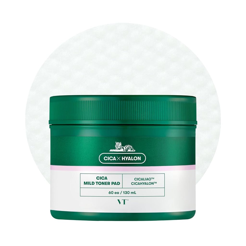VT COSMETICS CICA Mild Toner Pad (60 Pads) - Exfoliating, Hydrating, Soothing, pH Balancing With BHA, Centella Asiatica Extract, Hyaluronic Acids for Daily Facial Use
