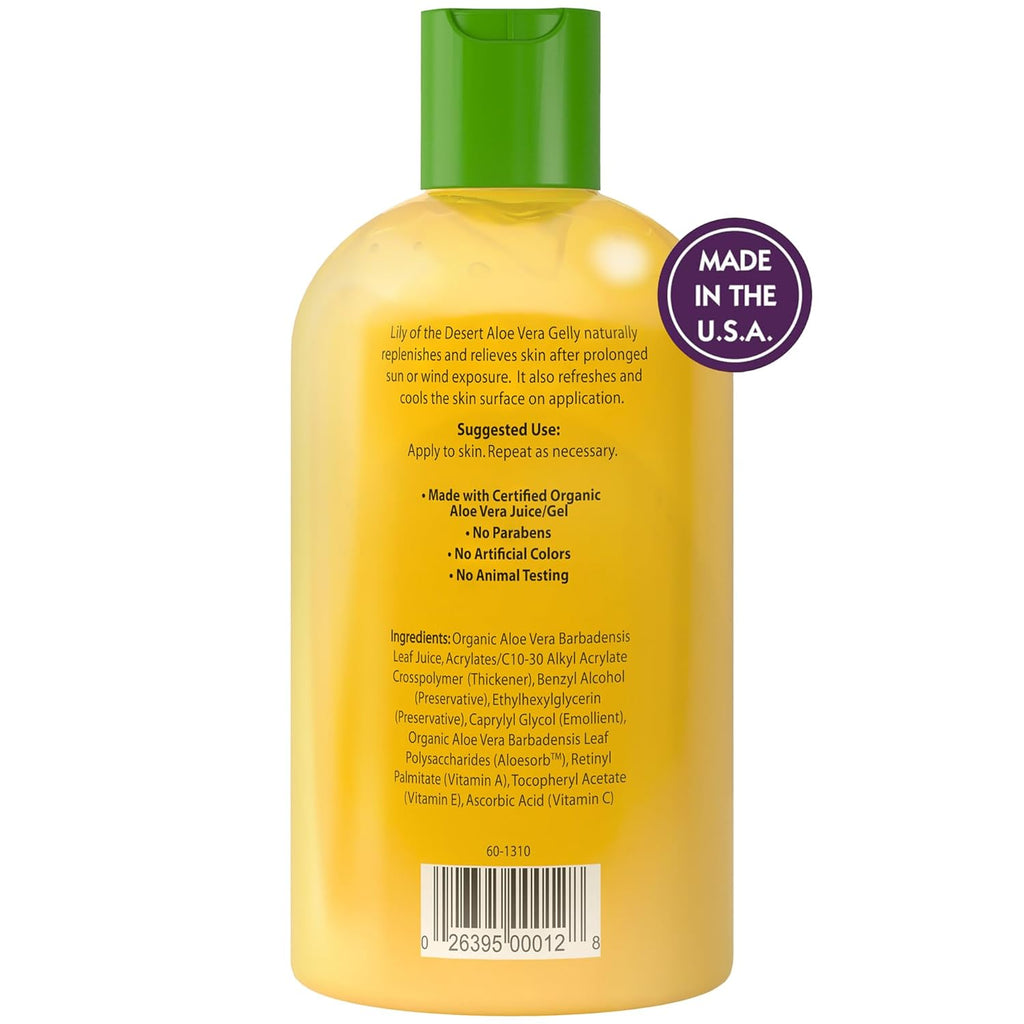 Lily Of The Desert Gelly Moisturizer - 99% Organic Aloe Vera Gel for Skin, After Sun Care with Aloe, Vitamin E Oil, and Vitamin C for Sunburn Relief, 12 Fl Oz