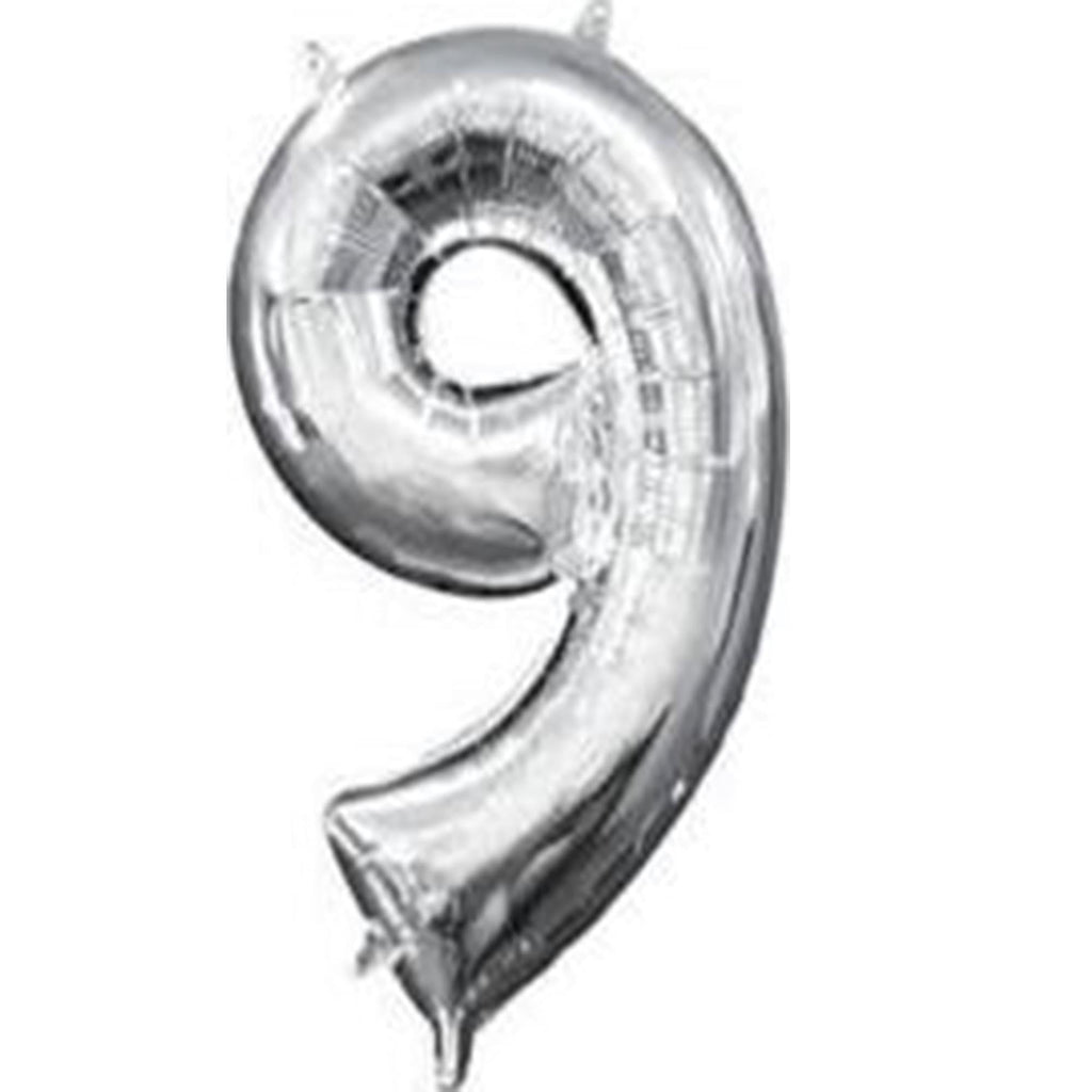 Anagram 78539 16 in. Number 9 Silver Shape Air Fill Foil Balloon