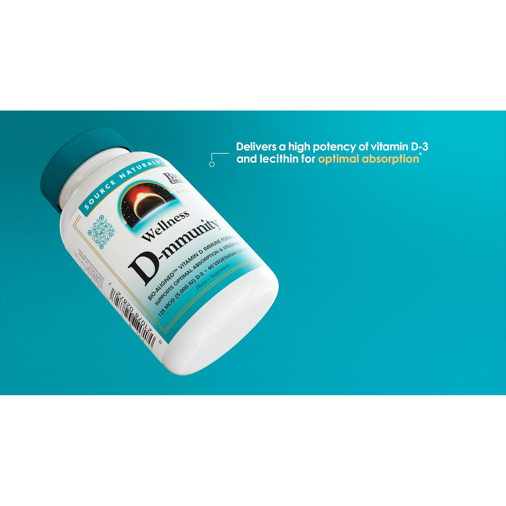 Source Naturals Wellness D-mmunity Vitamin D Immune Formula, 60 Vegetarian Capsules EXP 9/26