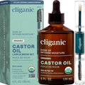 Cliganic Organic Castor Oil, 100% Pure (4oz Glass Bottle with Eyelash Kit) - For Eyelashes, Eyebrows, Hair & Skin
