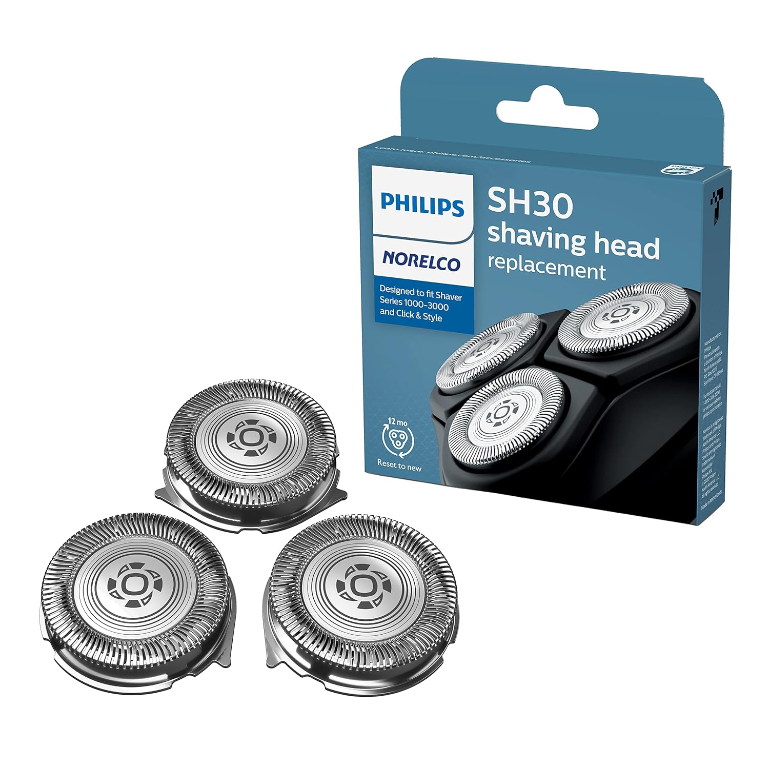 Philips Norelco SH30/52 Shaving Heads, Compatible with Philips Shavers Series 1000, 3000 and 5000, Powerful Performance, Self-Sharpening, 3 Pieces, Model SH30/52