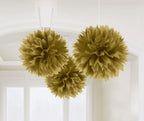 Elegant Gold Fluffy Hanging Paper Decorations - 16", 3 Pieces - Great For Party & Event Decor