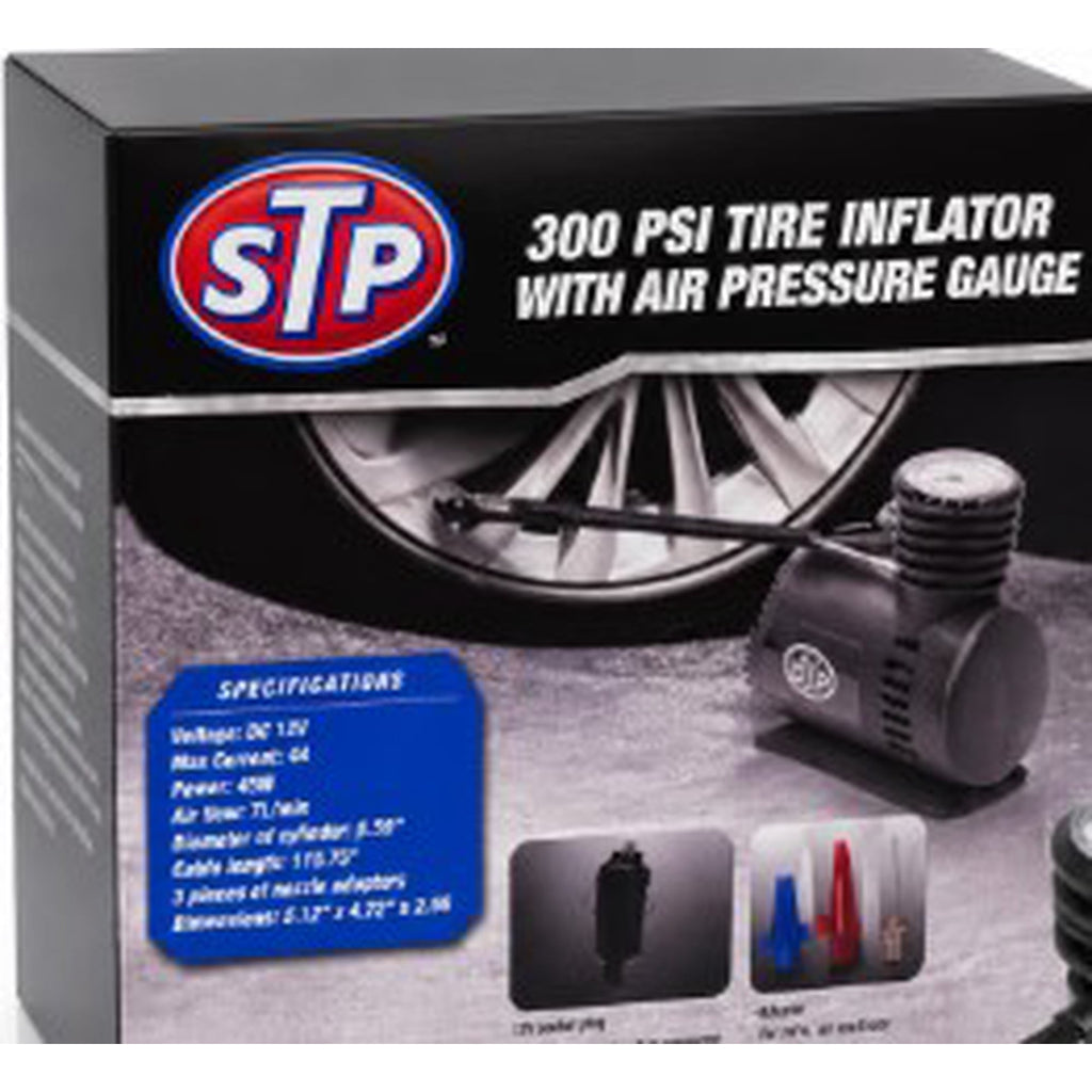 STP 300 PSI Tire Inflator with Air Pressure Gauge, 12V Portable Air Compressor for Car Tires, Balls & Inflatables