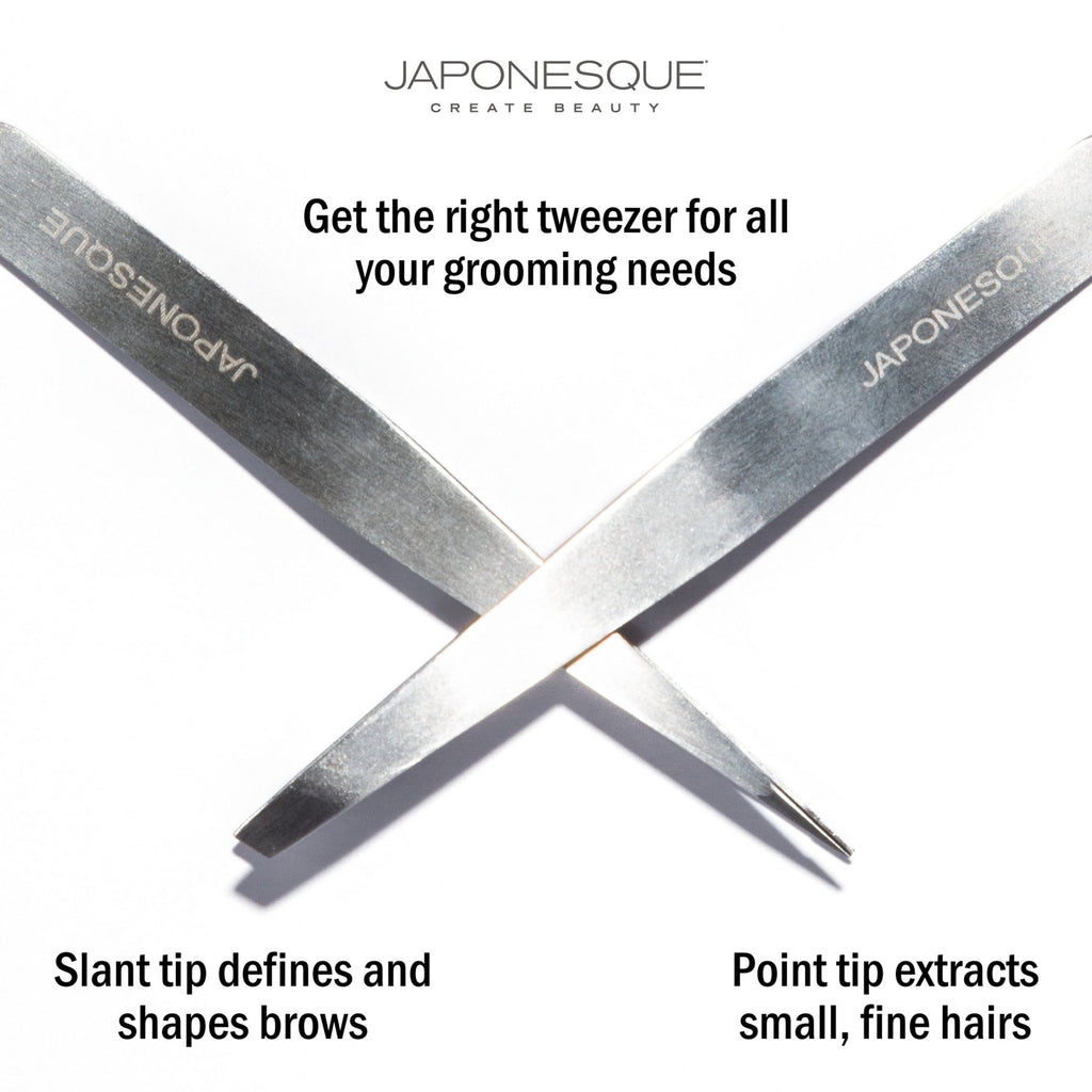 Japonesque Stainless Steel Sliver Point and Slanted Tweezer, 2 Piece