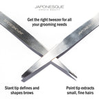 Japonesque Stainless Steel Sliver Point and Slanted Tweezer, 2 Piece