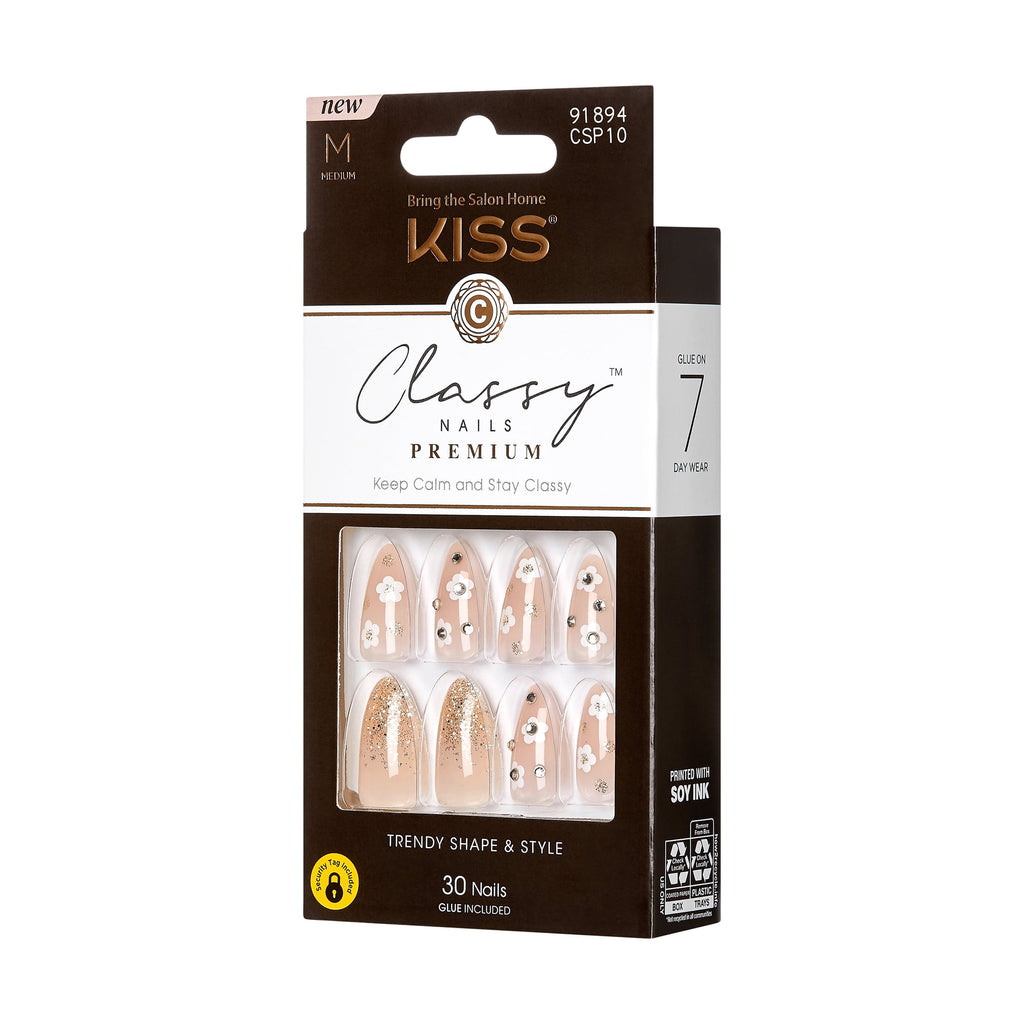 KISS Premium Classy Press-On Nails, Pink & White, Medium Length, Almond Shape, 33 Ct.