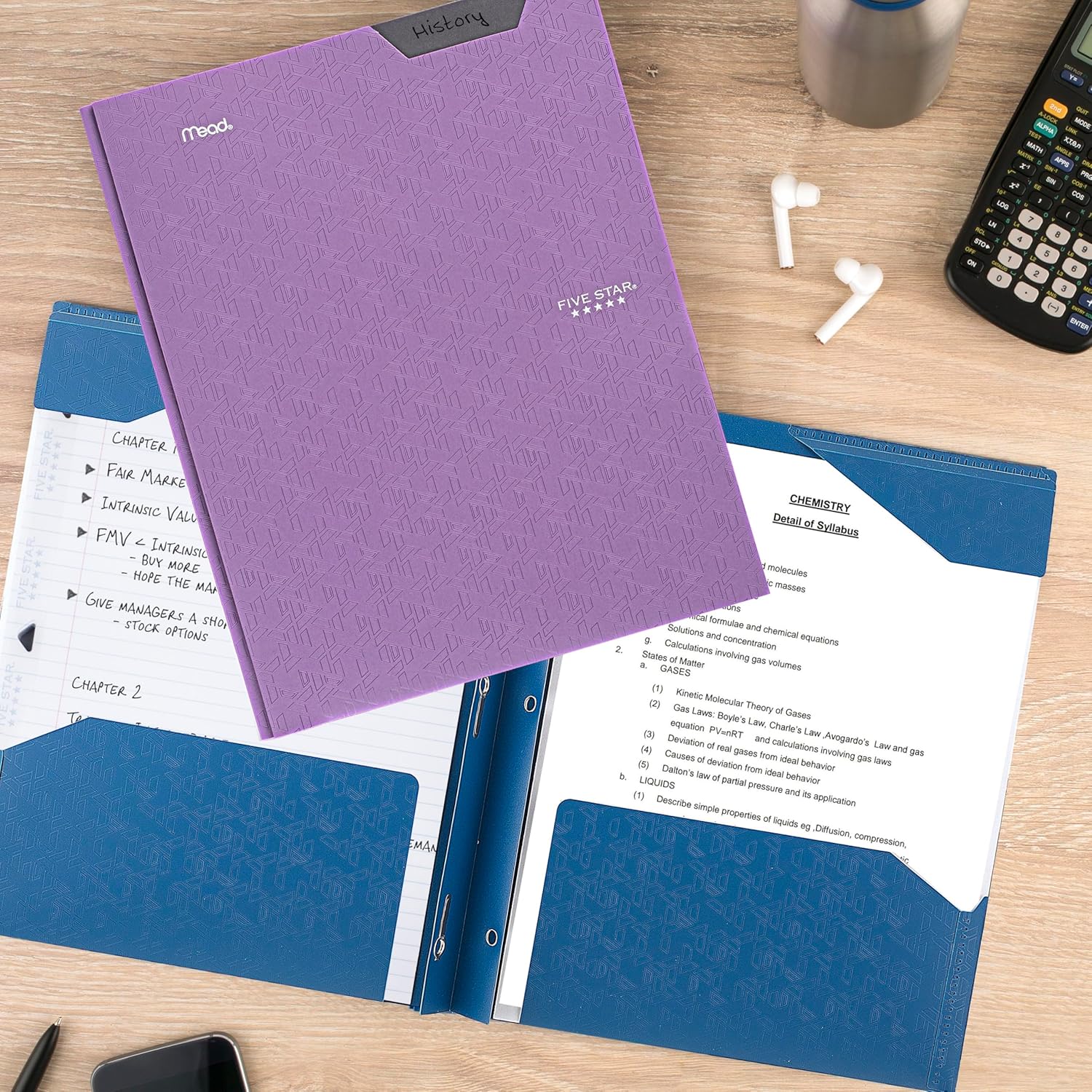 Five Star 2-Pocket Folder, Plastic Folder with Stay-Put Tabs and Prong Fasteners, Holds 11"X9" Paper, Amethyst Purple (38750)