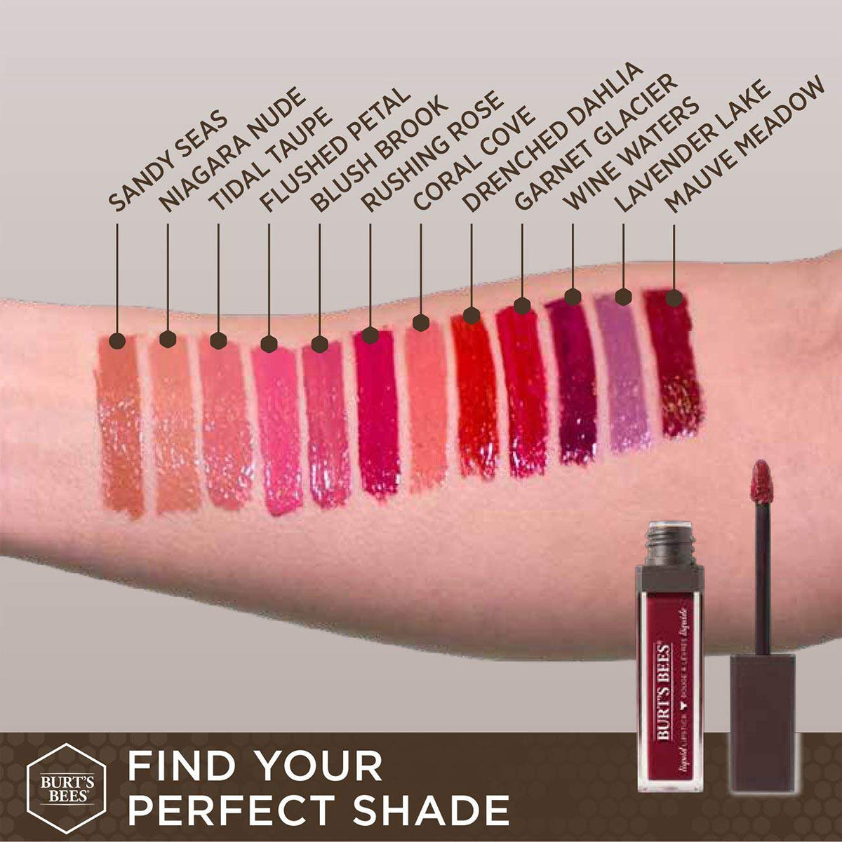 Burt's Bees 100% Natural Glossy Liquid Lipstick, Drenched Dahlia, 1 Tube