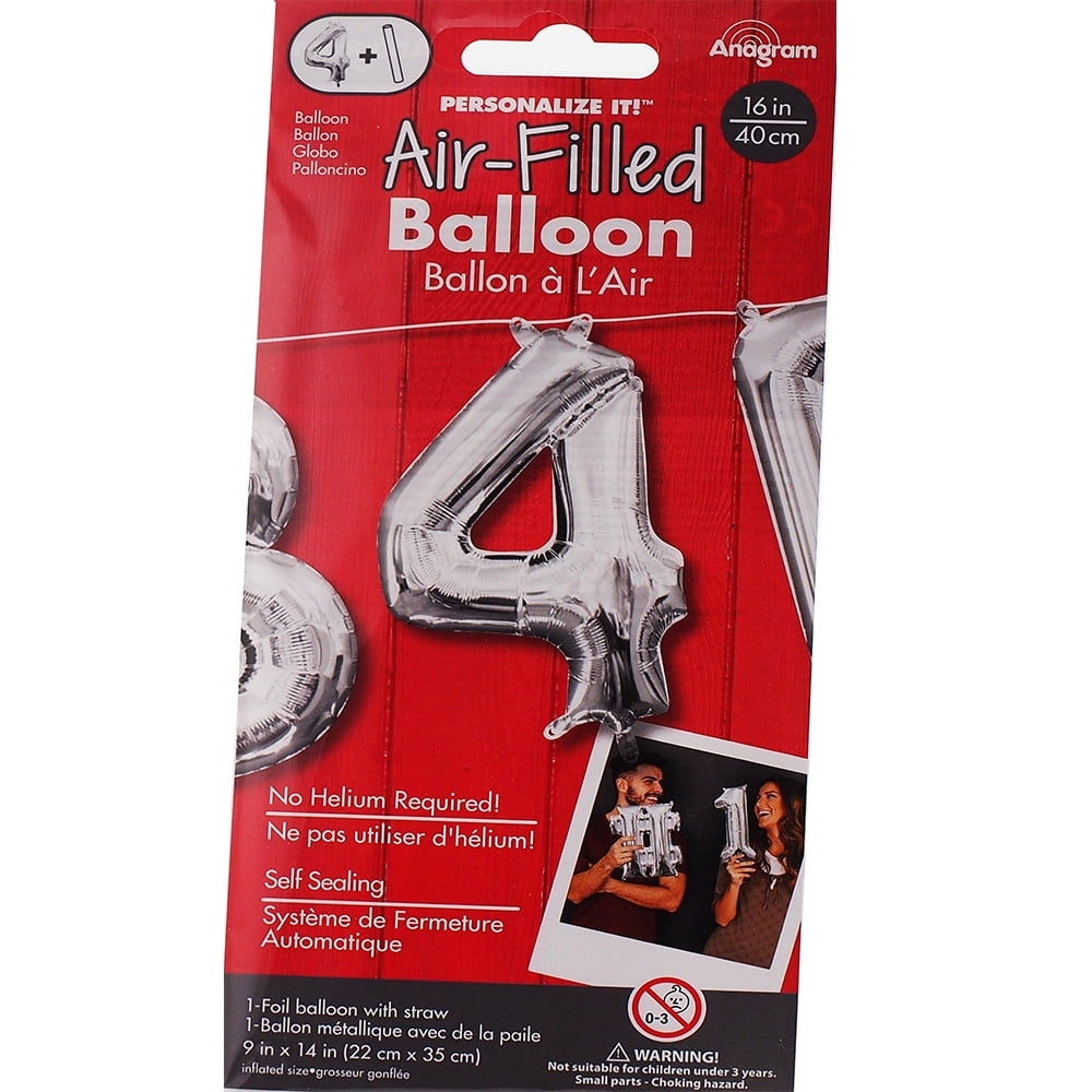 Anagram 16 in. Number 4 Silver Shape Air Fill Foil Balloon